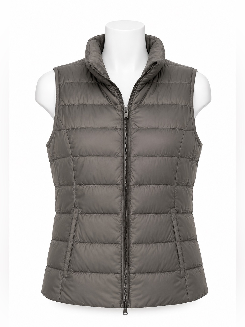 Size L Lord &‎ Taylor Women’s Down Puffer Vest Gray Taupe Lightweight Zip Coat